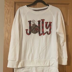 White Sweatshirt with Festive 'Jolly' Design